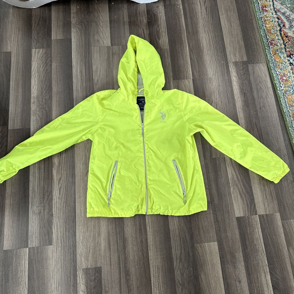 US Polo Assn Neon Yellow Zip Up Windbreaker Jacket‎ Sz Large